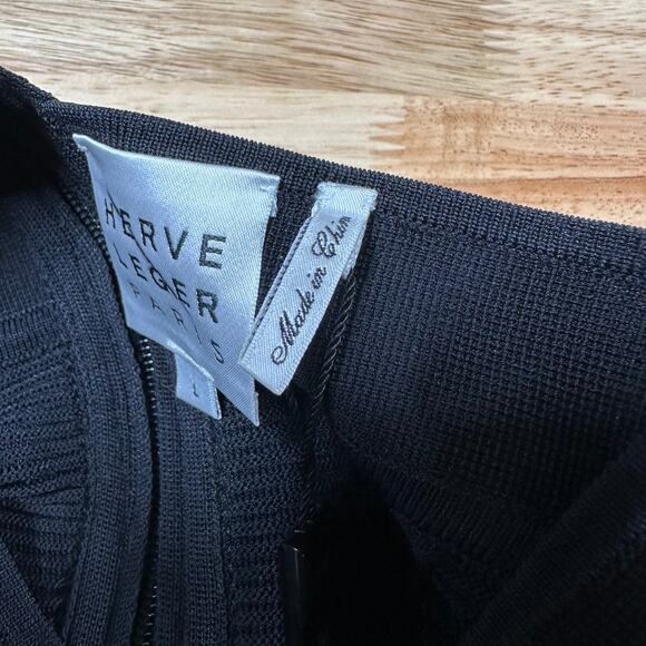 Herve Leger NWT Strappy Bra Mini Bodycon Dress Black Size L Cutout Ribbed Knit - Picture 6 of 14